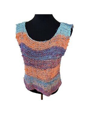 Womens Open Knit 100% Cotton Ombre Tank Top Shirt Large In Fashion made in India